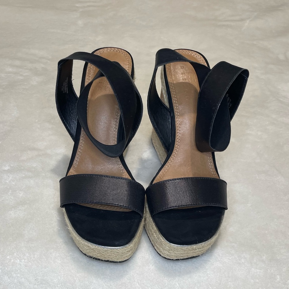 ASOS Design Black Elastic Strap Cork Espadrille Wedge Sandals - Picture 2 of 6